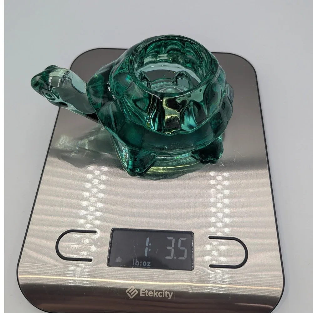 Vintage Indiana Glass Turtle Votive Holder Teal Green Figurine Trinket Dish